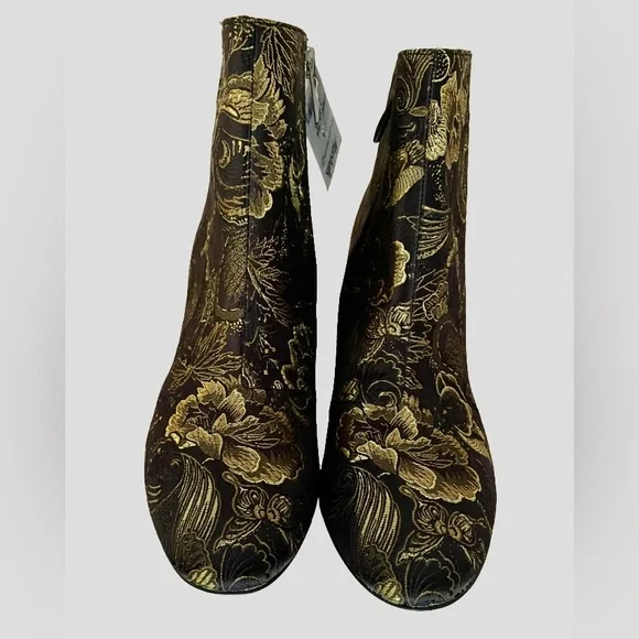 Franco Sarto Embroidered Black and Gold Ankle Boots - Picture 5 of 7